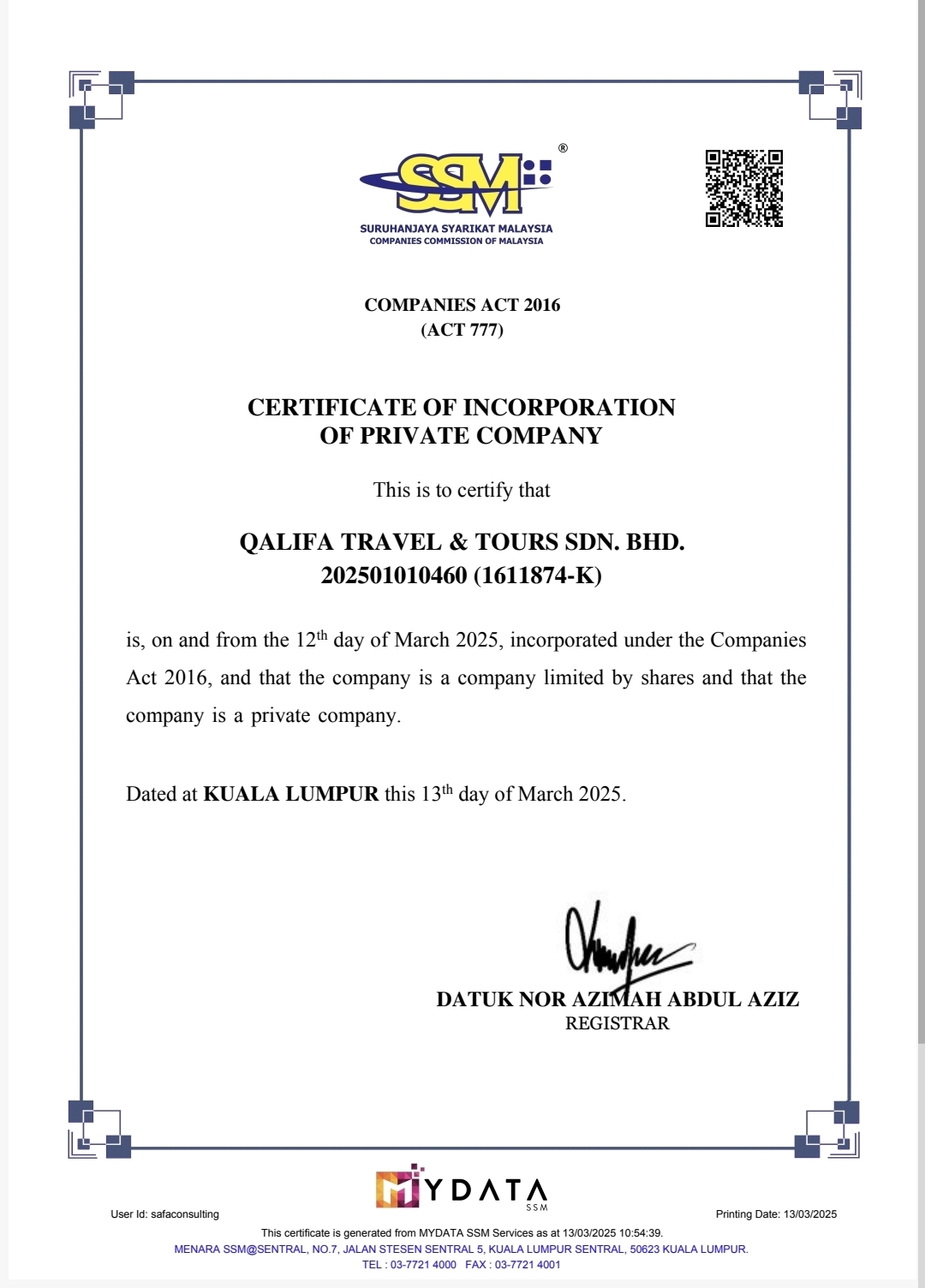 Dokumen SSM Qalifa Travel & Tours