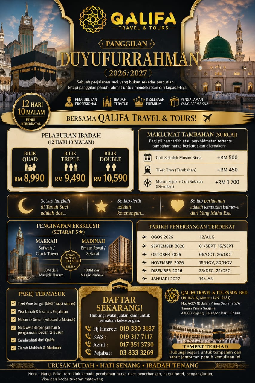 Poster Pakej Umrah Premium Qalifa 12H10M